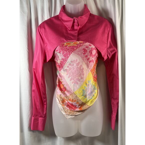 Zara Cropped Poplin Long Sleeve Shirt, Pink Fuchsia, Sz: L, 83-38 - Picture 2 of 12